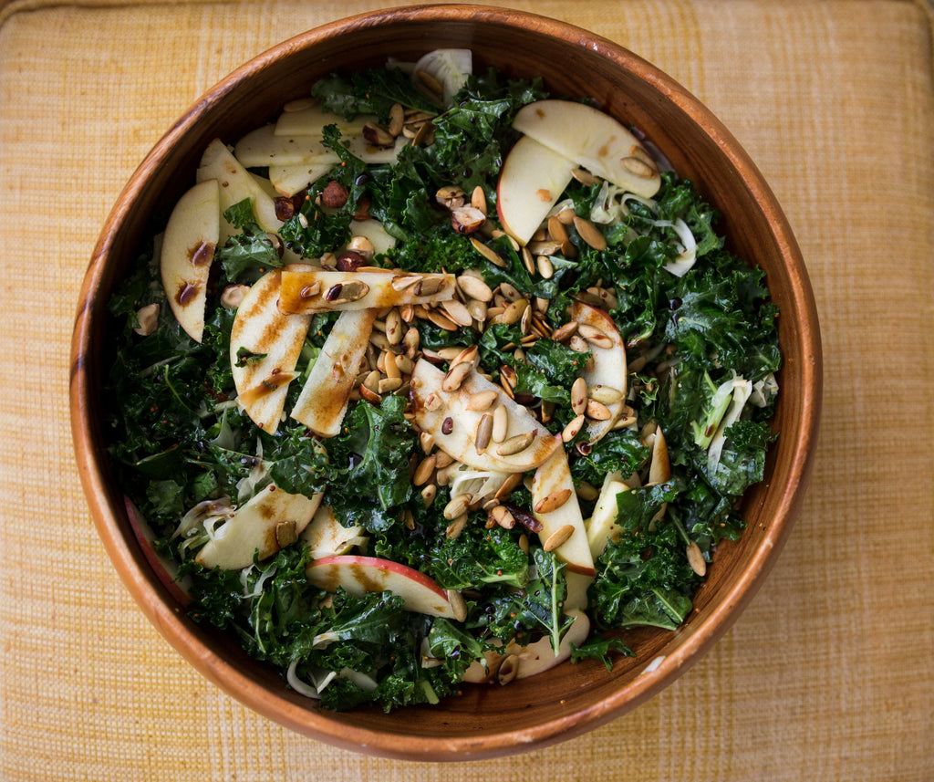 Autumn Kale Salad with Fennel, Apple and Goat Cheese